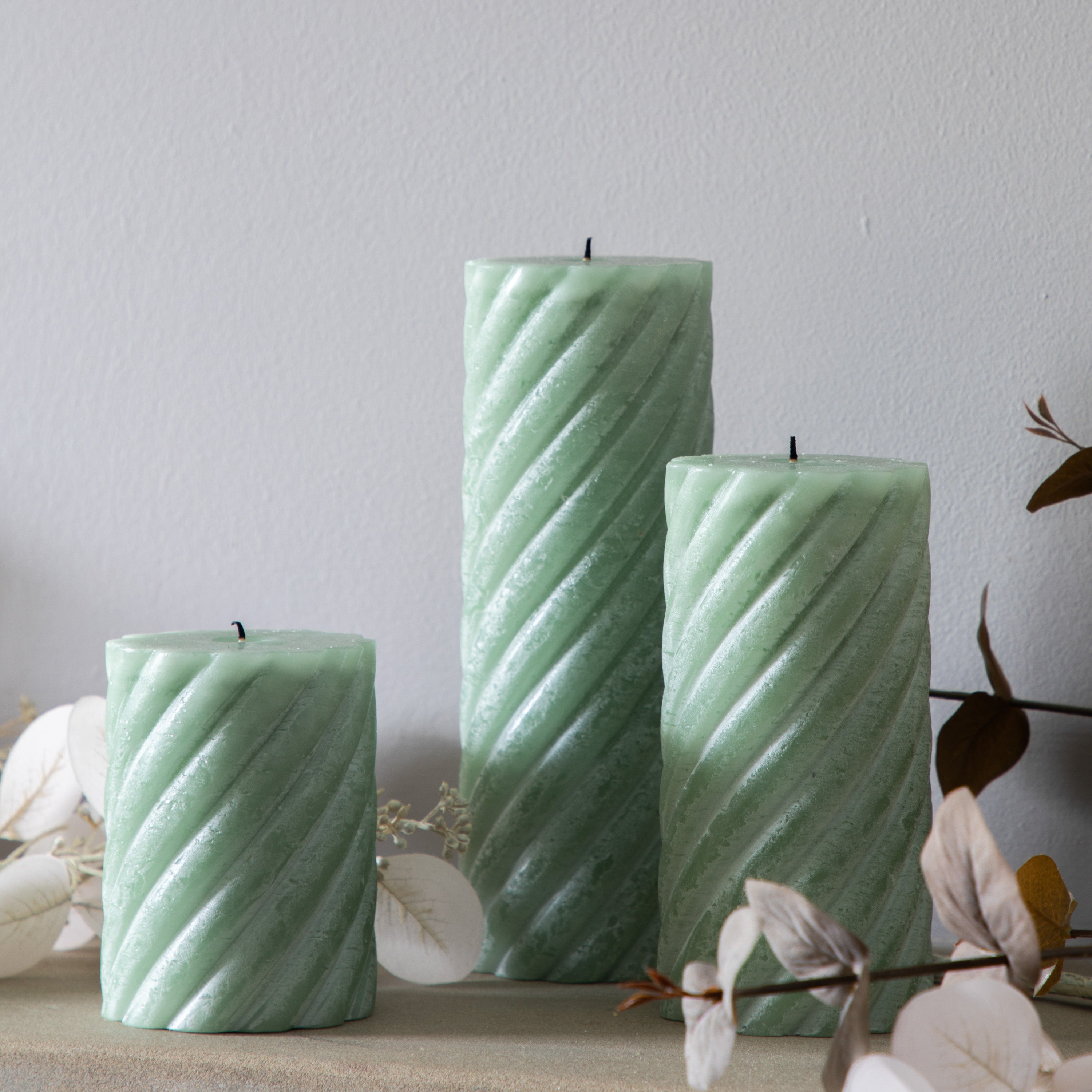 Vanilla Pillar Candle Twist Sage (2pk) - 3 Sizes