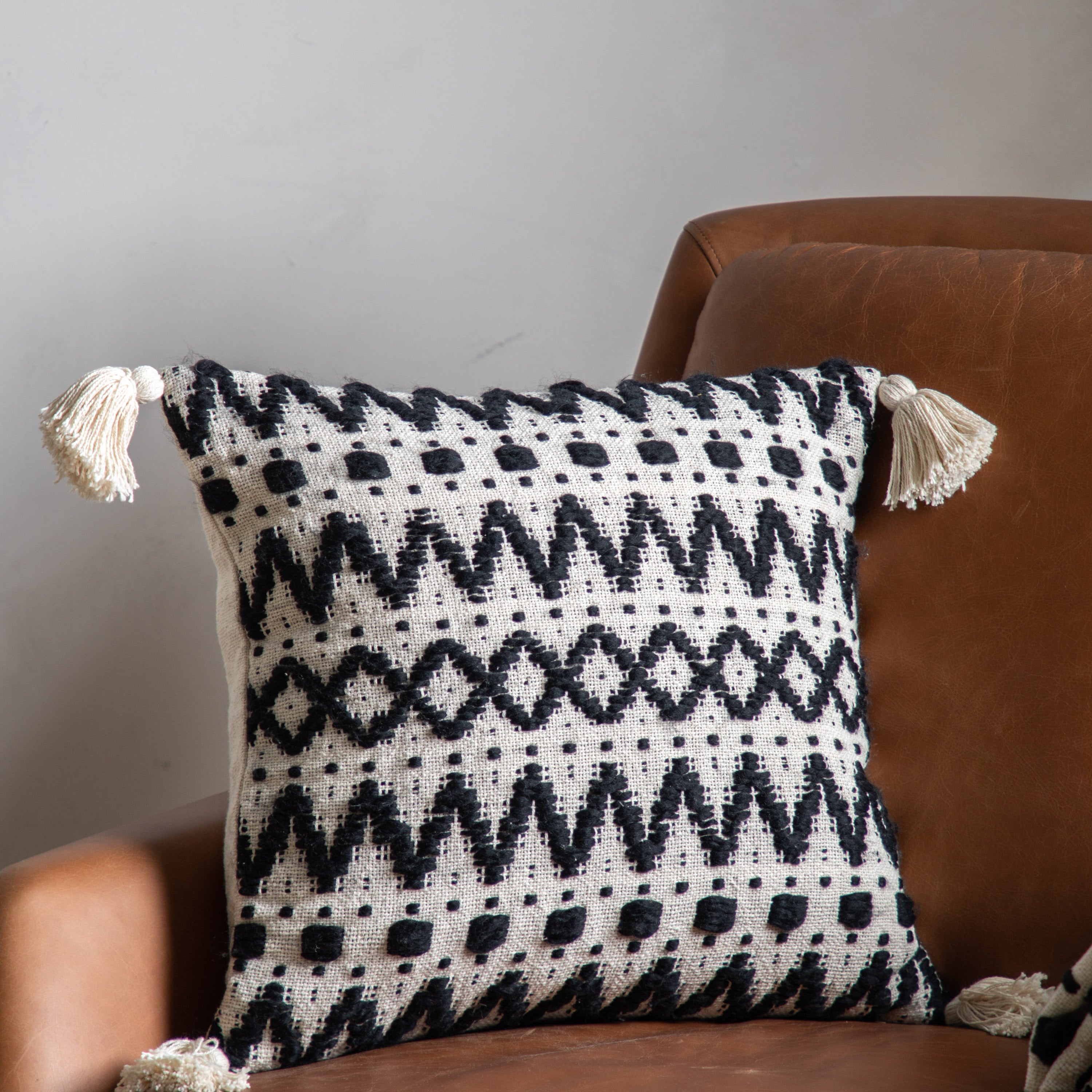 Black & Cream Tufted Cushion - 2 Sizes