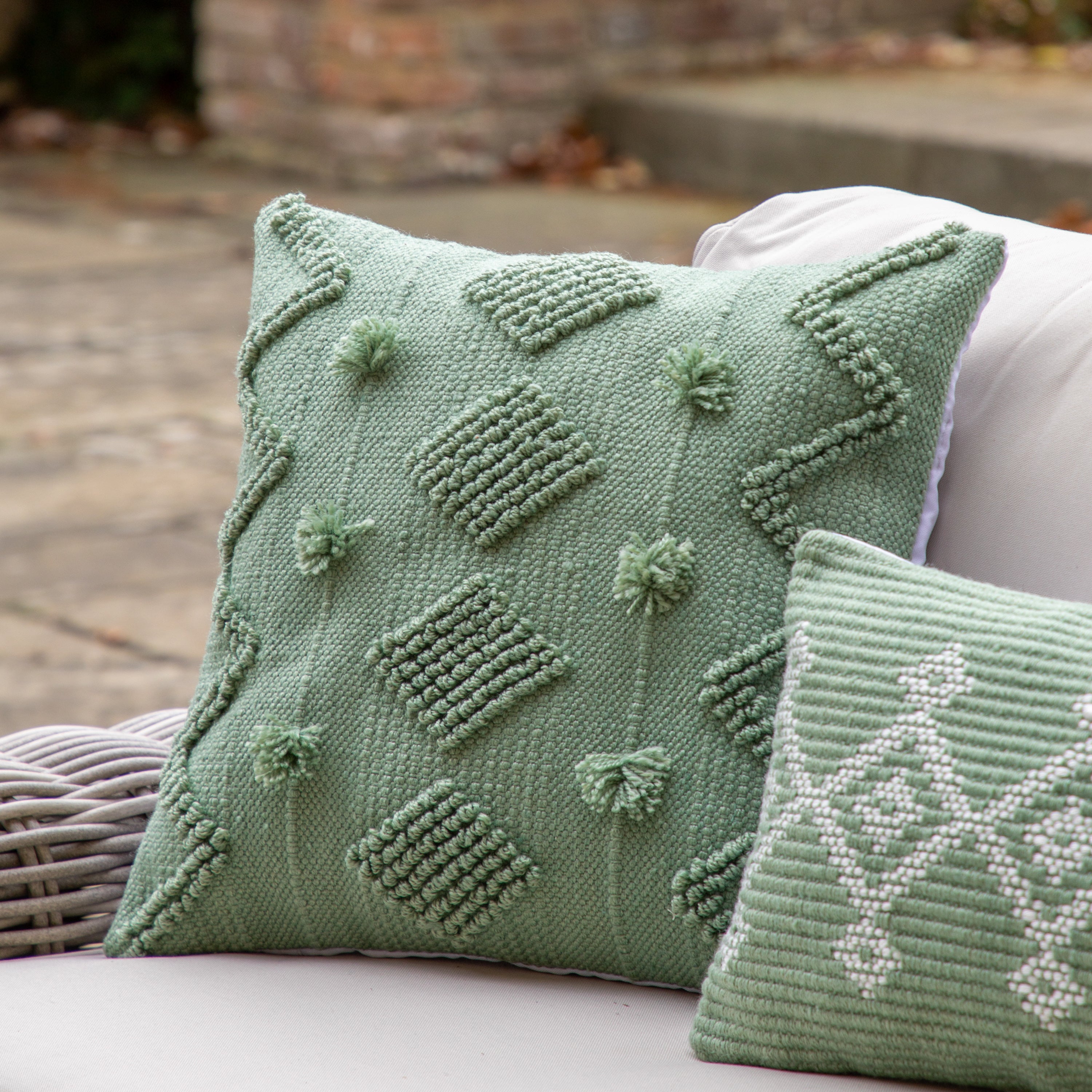 Thick Patterned Cushion Cover Sage - 3 Styles