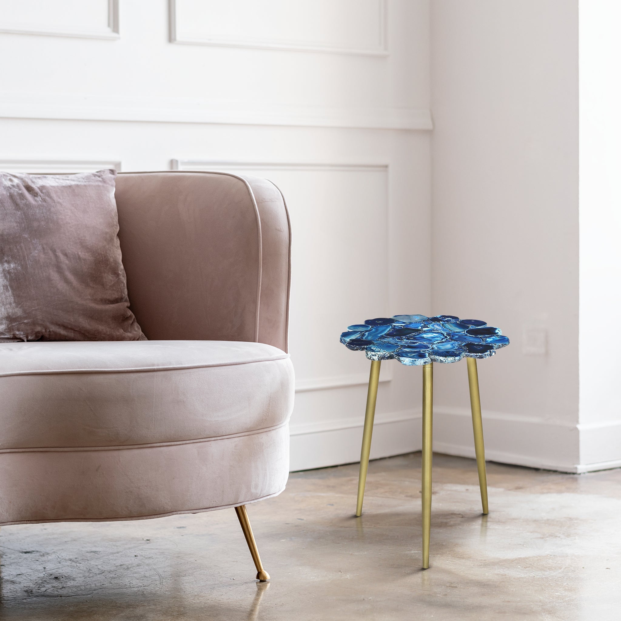 Blue Agate End Table with Tripod Legs