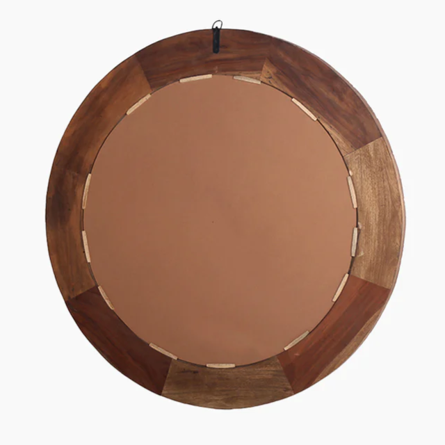 Round Reclaimed Wood Mirror with Natural Finish