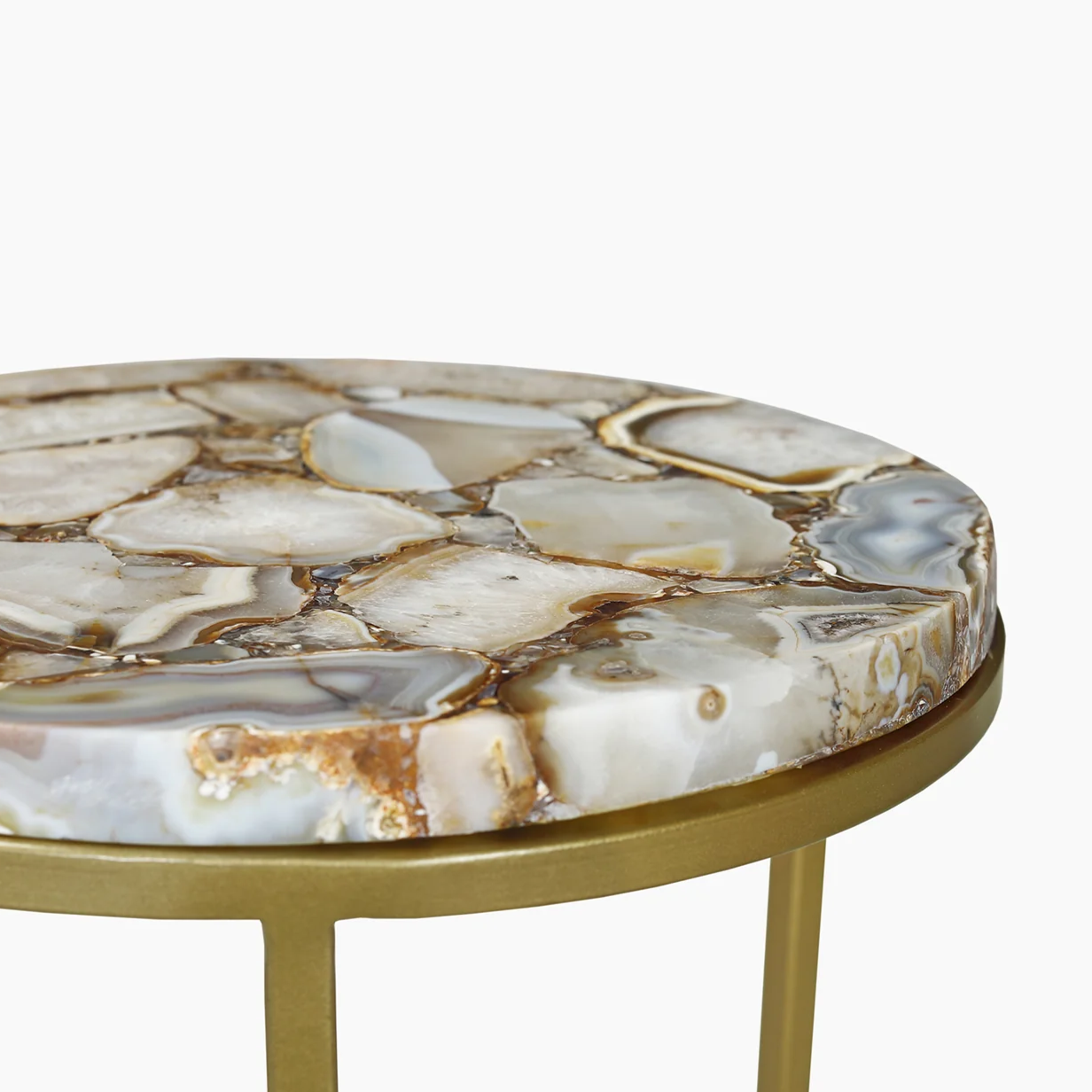 Natural Agate End Table with Gold-Toned Iron Legs