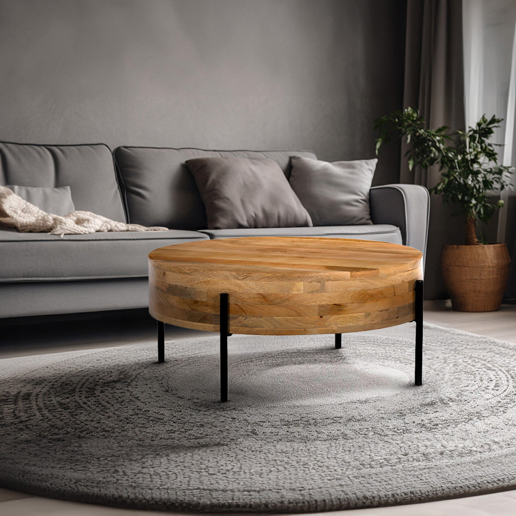 Natural Mango Wood Round Coffee Table