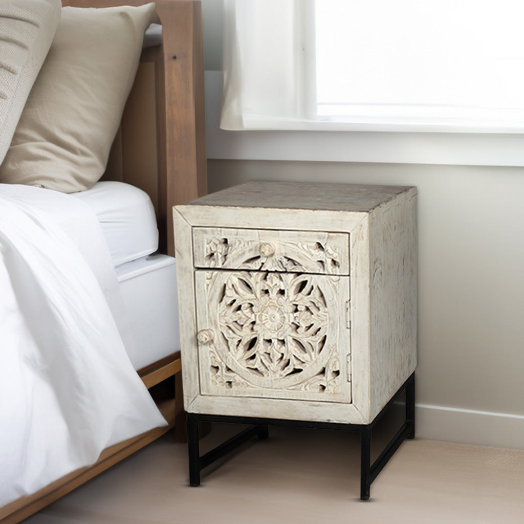 Alpana Cut Out Work Wooden Side Table