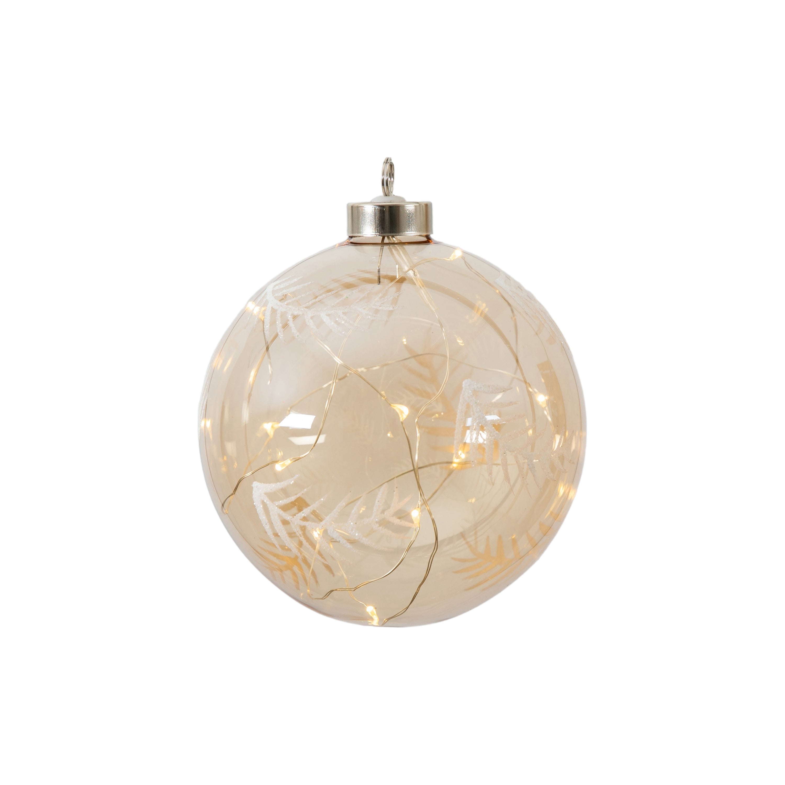 Feather Etched Bauble with LED - Clear/Amber