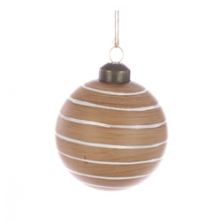 Wood Effect Glass Stripe Bauble - 8cm