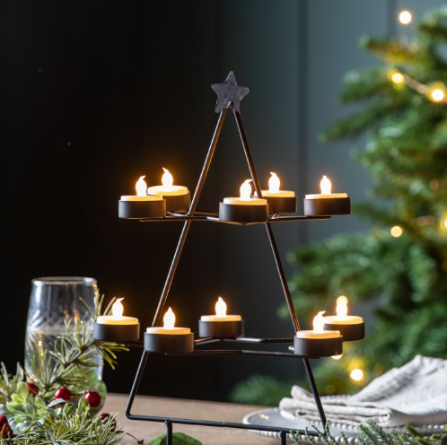 Xmas Tree Tealight Holder x10 - Black/Gold