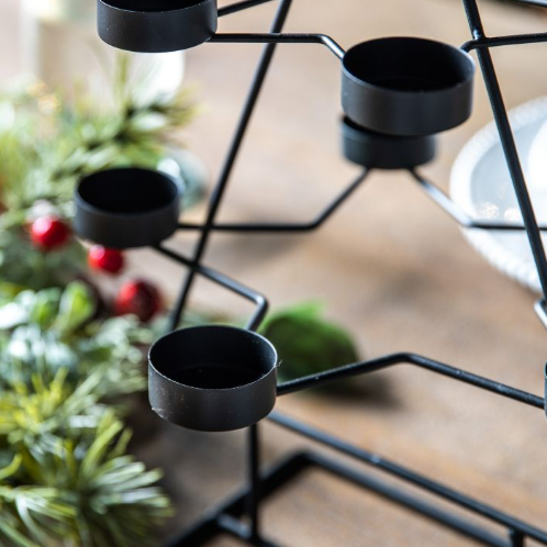 Xmas Tree Tealight Holder x10 - Black/Gold