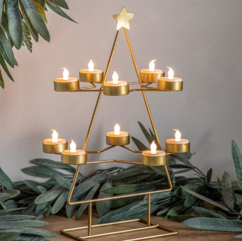 Xmas Tree Tealight Holder x10 - Black/Gold