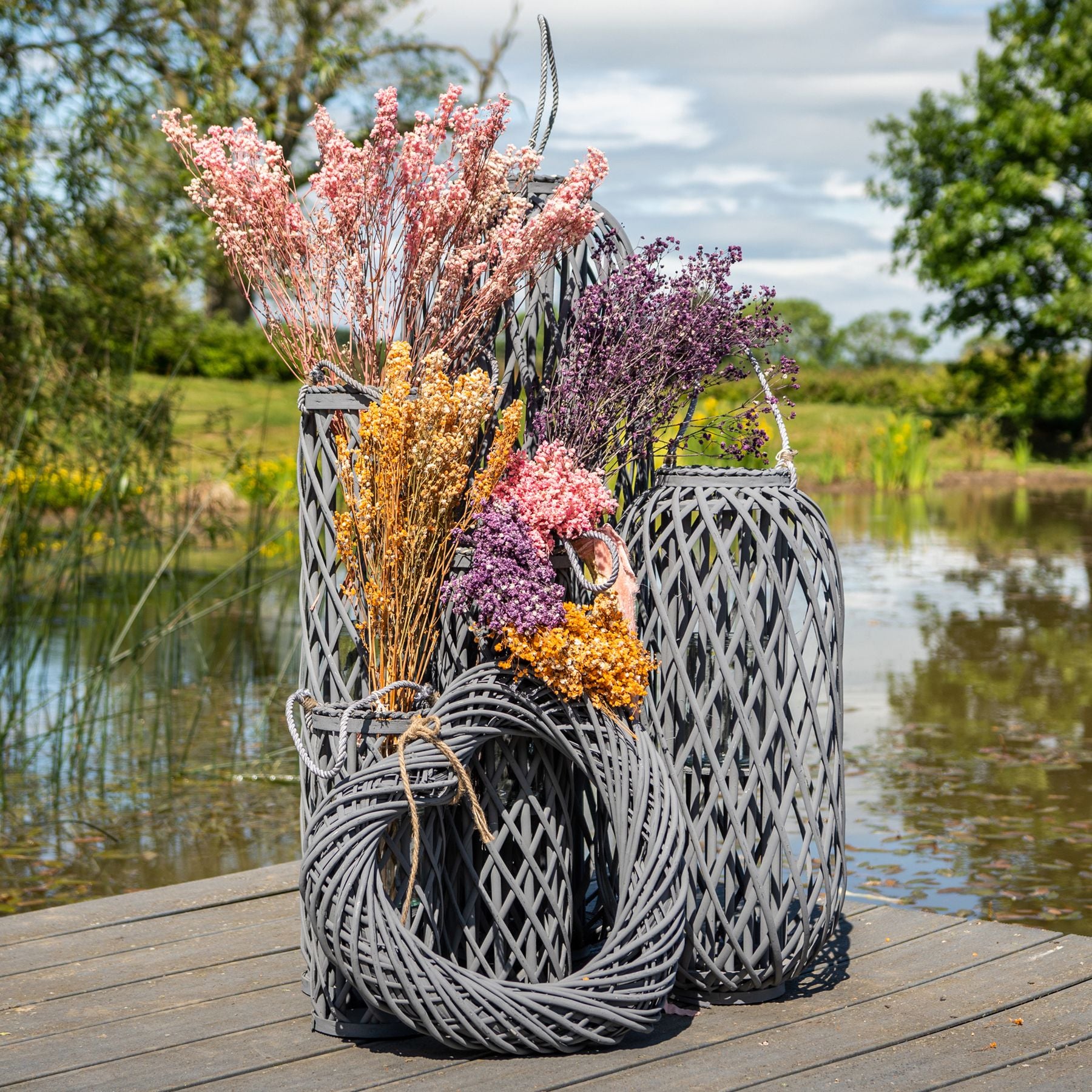 Grey Standing Wicker Lanterns - 4 Styles & Heart