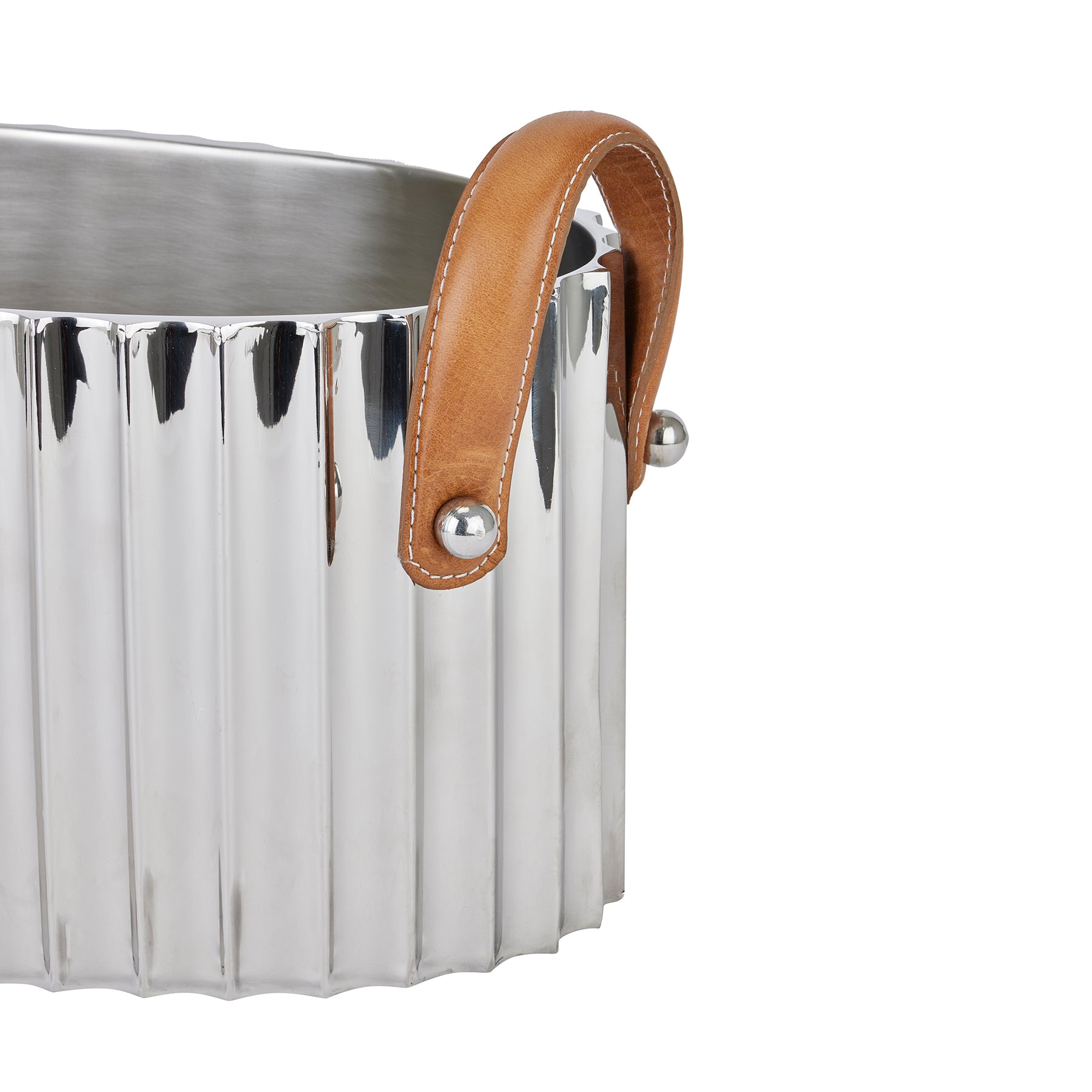 Silver Fluted Leather Handled Champagne Cooler - 2 Sizes