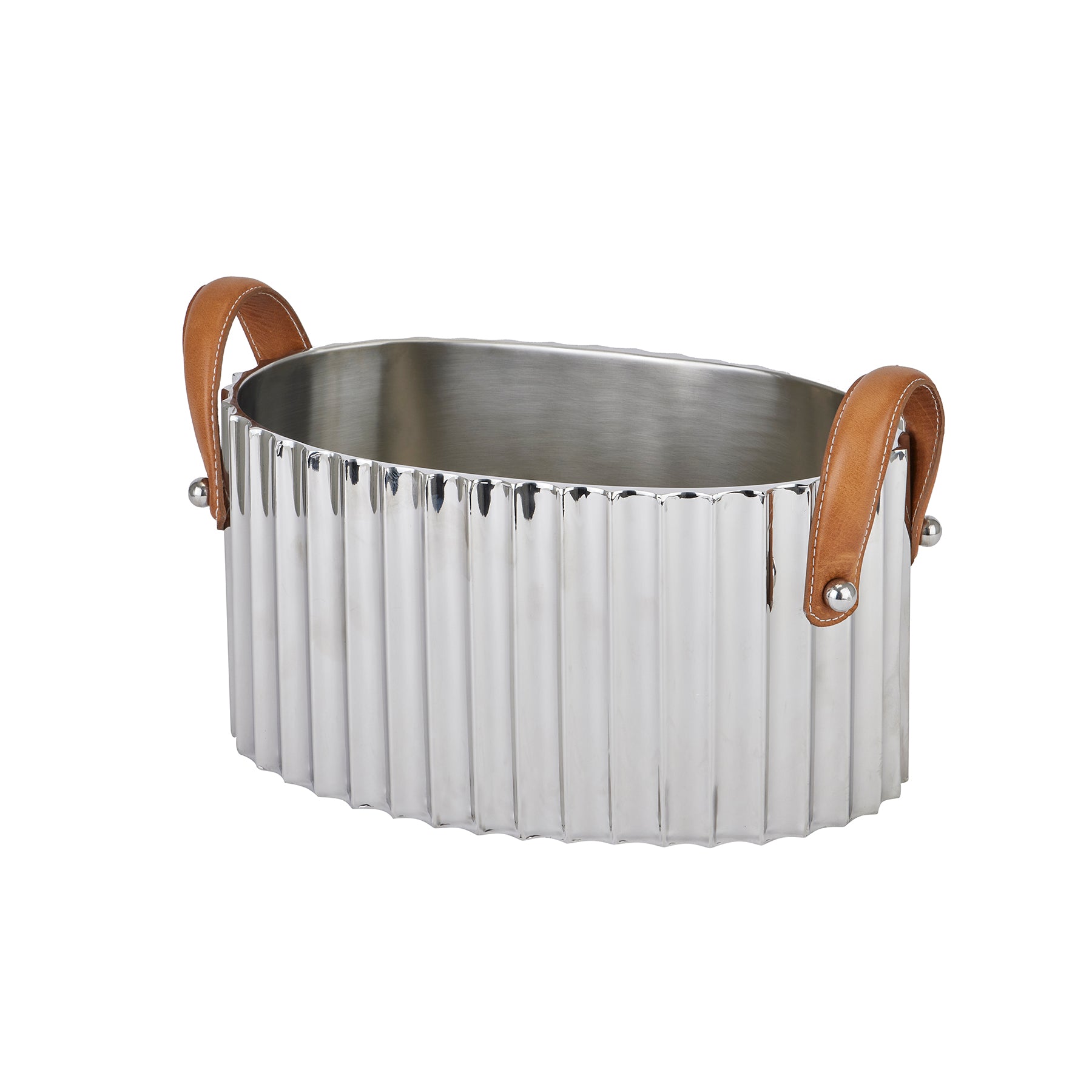 Silver Fluted Leather Handled Champagne Cooler - 2 Sizes